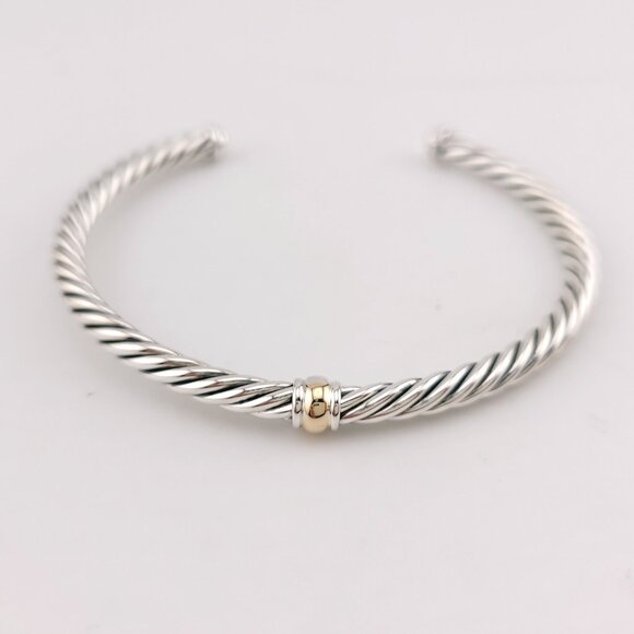 DAVID YURMAN Sterling Silver & 14k Gold Cable 4mm Flex Station 7 Inch Bracelet - Picture 2 of 13